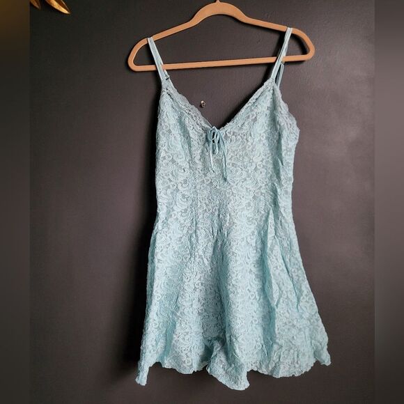 Y2k Fairy Lace Embroidered Textured Mini Lingerie Skater Dress Sz M Blue Icy - Picture 1 of 9